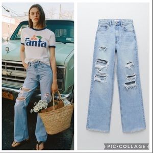 ZARA wide leg high rise rigid full length jeans